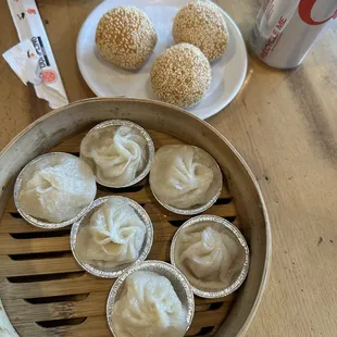 Original soup dumplings and sesame balls