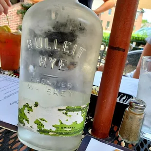 Water served in a whiskey bottle