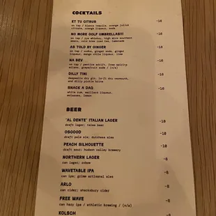 Drink menu