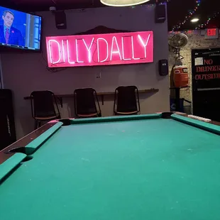 Pool table &amp; sign in the back!