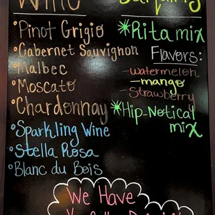 We offer Wine, Bottle Beers and Daiquiris. No BYOB.