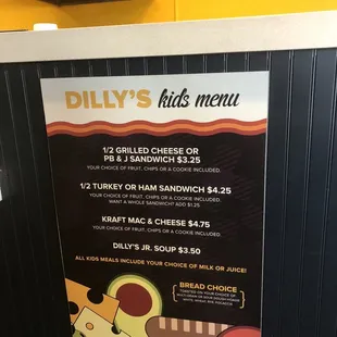 Kids menu