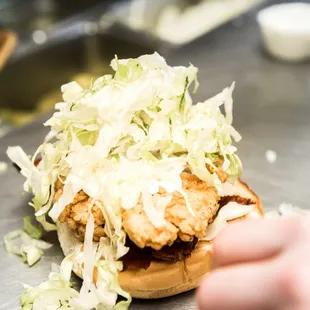 a chicken sandwich on a bun