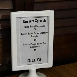 Dessert menu
