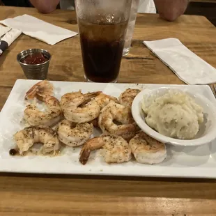 Grilled shrimp with garlic mashed potatoes