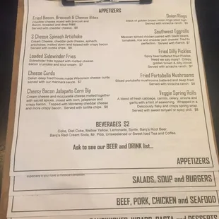 Appetizer menu