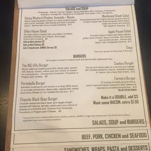 Salads, soups, Bugers