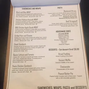 Sandwiches, wraps, pasta, &amp; desserts