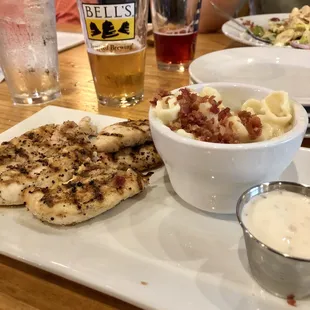 Grilled Chicken Tenders with ranch and a side of Gouda Mac and Cheese