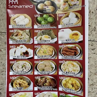 Dim sum menu