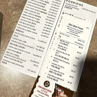 Frozen menu, receipt, business card