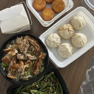 Roast Duck Noodle Soup, Shanghai Pan Fried Pork Dumpling (5), Sauteed String Bean w. Minced Pork,  Sweet Potato Pancake (4)