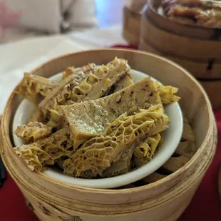Beef Tripe with Black Pepper Sauce Not pictured: Bean Curd Skin with Pork (3pcs) (underneath)