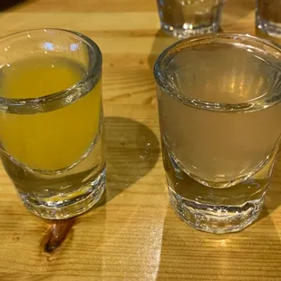 Green tea and mango shots