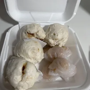 BBQ buns and shrimp dumplings.