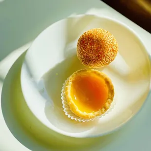Egg custard and sesame ball.  Delicious