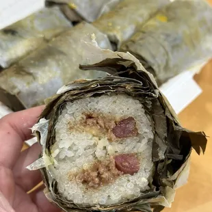 Lo Mai Gai- Stuffed Sticky Rice in Lotus Leaf Wrap