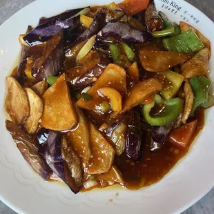 Veggies (eggplant, potato, peppers, onion)