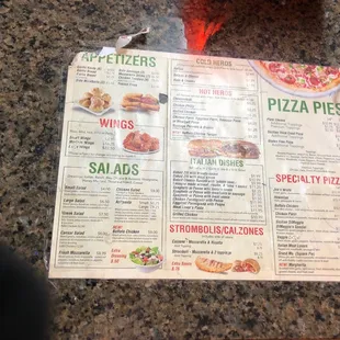 Menu taped to counter