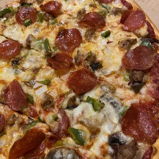 pepperoni, mushrooms, and cheese