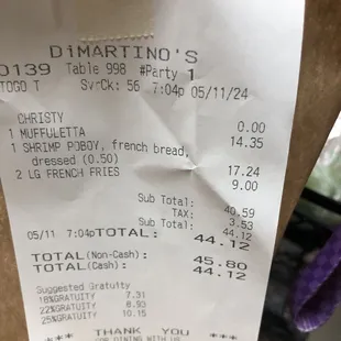 Proof of purchase and cost fir the supposed large French fries