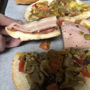 Muffaletta with cheese not melted that had to be put in oven once at home