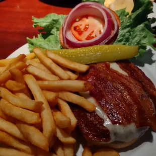 Bacon swiss burger with fries