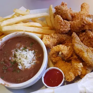 Catfish, fries, red beans