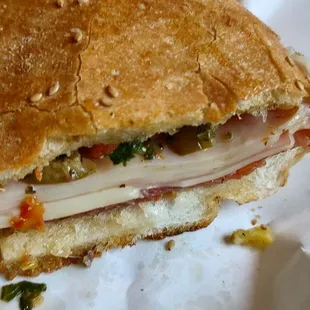 a half eaten sandwich