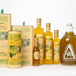 a variety of olive oil bottles