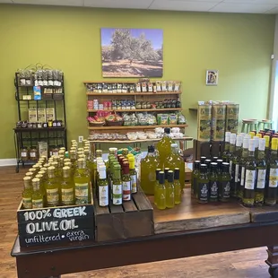 olive oil on a table in a store
