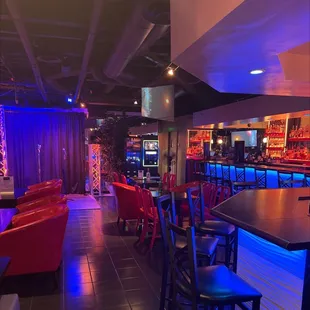a brightly lit bar and lounge area