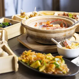 a table full of asian food