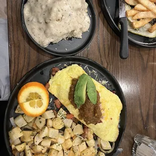 Omelette with side of biscuits and gravy