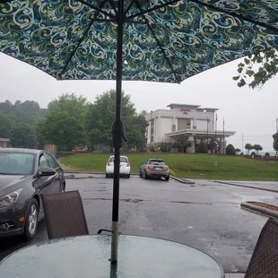 Raining...located across from the Hampton Inn