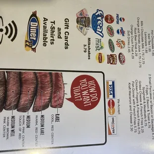 a menu for a steak dinner