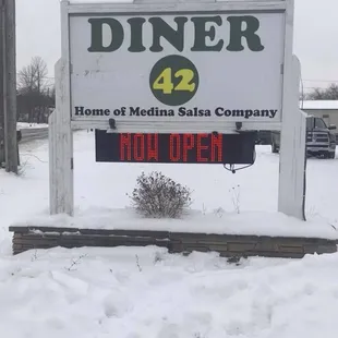 a sign in the snow