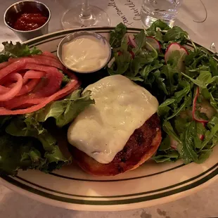 Burger with salad- burger is really good.