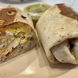 Excellent breakfast burrito and tasty green salsa.