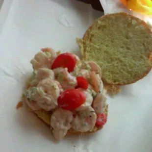 Shrimp salad on brioche roll