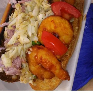 Baltimore poor boy with Maryland crab and sweet Gulf Shrimp