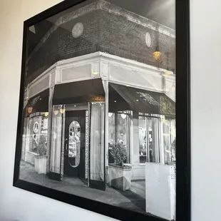 a black and white photograph of a diner