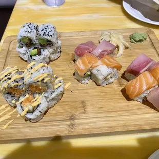 Spicy Salmon Roll, Mushroom and Avocado Roll...