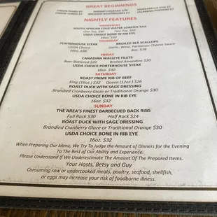 shows the menu