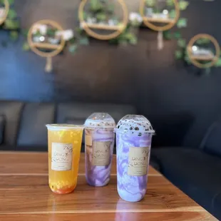 Passion fruit/mango tea and our favorite taro smoothie