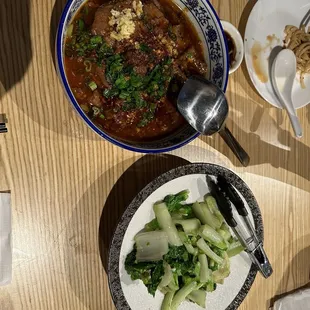 Beef in Spicy Chili Sauce and Sauteed Taiwanese Bok Choy