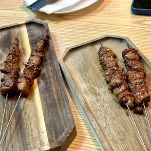 L: Beef skewers 
 R: Lamb skewers