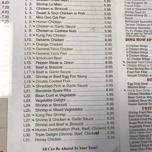 a menu for lunch special