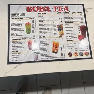 Boba menu