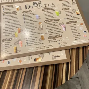 a menu on a table